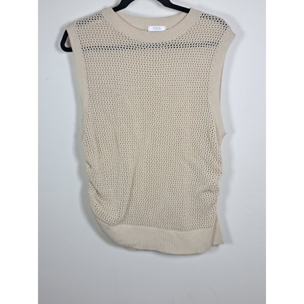 LOWRYS FARM Sweater Medium‎ Ivory Open Knit Sleeveless Ruched Sides Japanese